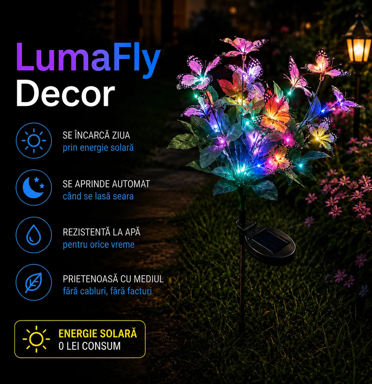 LumaFly Decor - Lampă Solară LED pentru Exterior